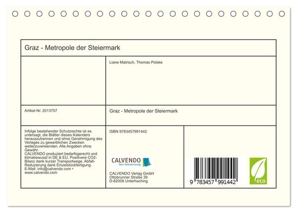 Produktbild: Graz - Metropole der Steiermark (Tischkalender 2026 DIN A5 quer), CALVENDO Monatskalender