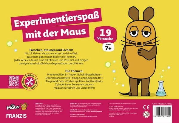 Produktbild: FRANZIS 67232 - Die Maus Experimentierspa&szlig; mit der Maus. Mehr als 20 Versuche! F&uuml;r Kinder ab 7 Jahren