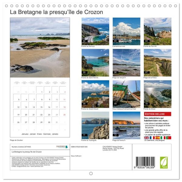 Produktbild: La Bretagne la presqu&rsquo;&icirc;le de Crozon (Calendrier mural carr&eacute; 2026 30x30 cm) Calendrier double avec une page pour vos prises de notes