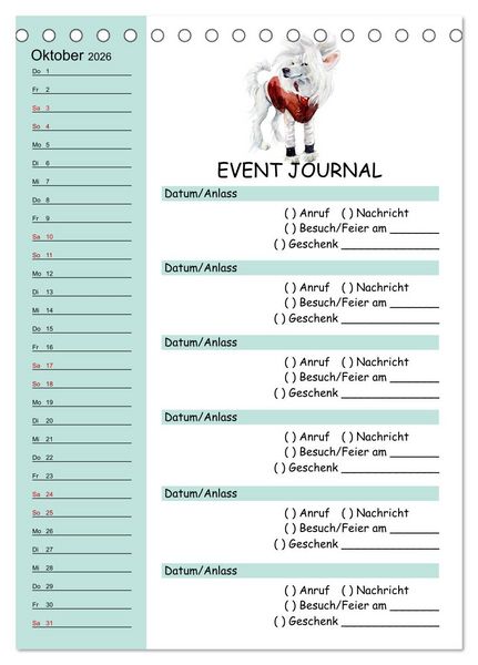 Produktbild: B-DAY PLANER - Aquarell Hunderassen - F&uuml;r Termine, Geschenke, Eventdetails & mehr (Tischkalender 2026 DIN A5 hoch), CALVENDO Monatskalender