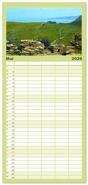 Produktbild: Familienplaner 2026 - Cornwall im Fr&uuml;hling mit 5 Spalten (Wandkalender, 21 x 45 cm) CALVENDO