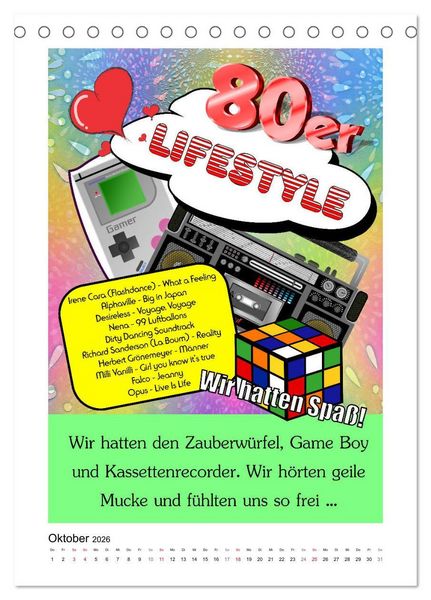 Produktbild: Die coolen 80er. Sch&ouml;n war die Zeit! (Tischkalender 2026 DIN A5 hoch), CALVENDO Monatskalender
