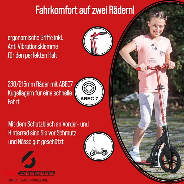 Produktbild: SIX DEGREES Alu Scooter 230/215 mm rot