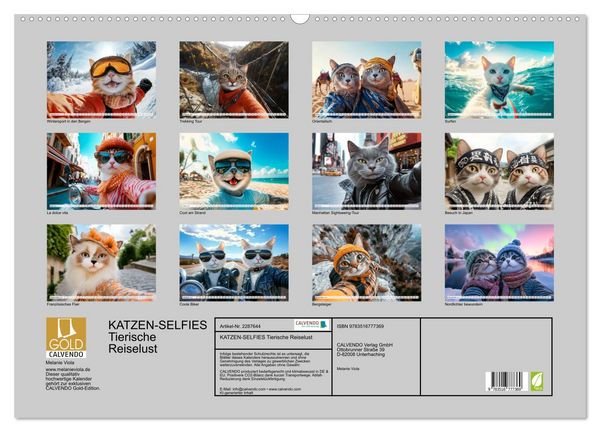 Produktbild: KATZEN-SELFIES Tierische Reiselust (Wandkalender 2027 DIN A2 quer), CALVENDO Monatskalender