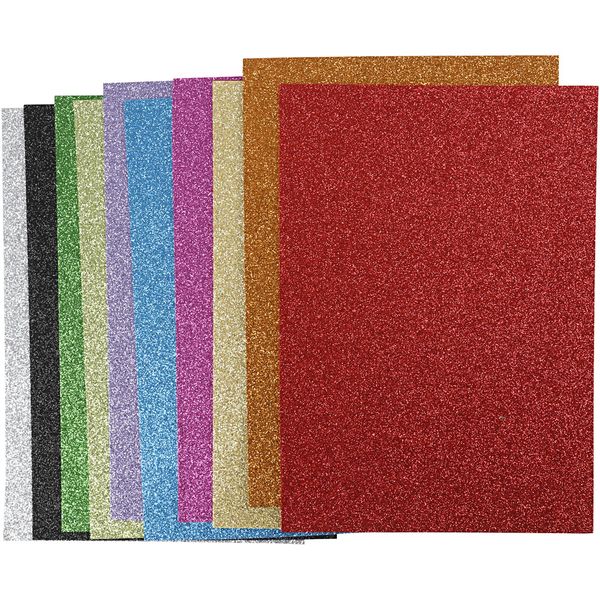 Produktbild: Creativ Company Moosgummi, A4, 210x297 mm, Dicke 2 mm, Glitter, Sortierte Farben, 10 Blatt sortiert