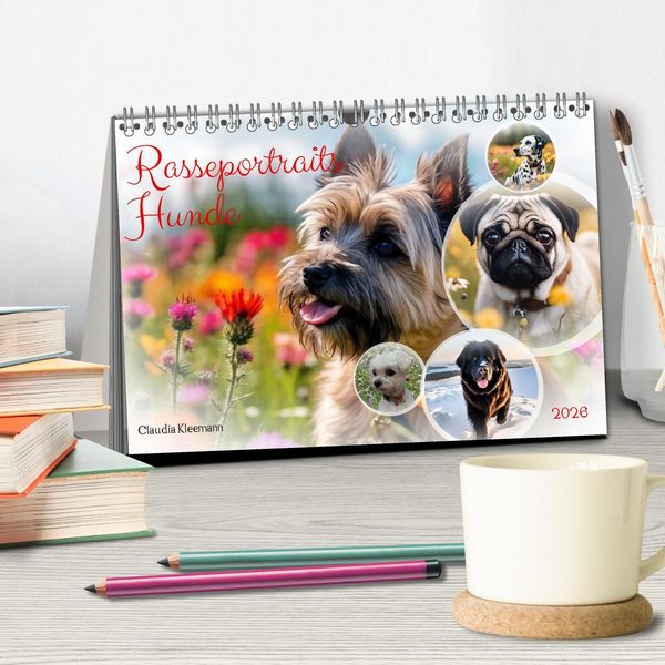 Produktbild: Rasseportraits - Hunde (Tischkalender 2026 DIN A5 quer), CALVENDO Monatskalender