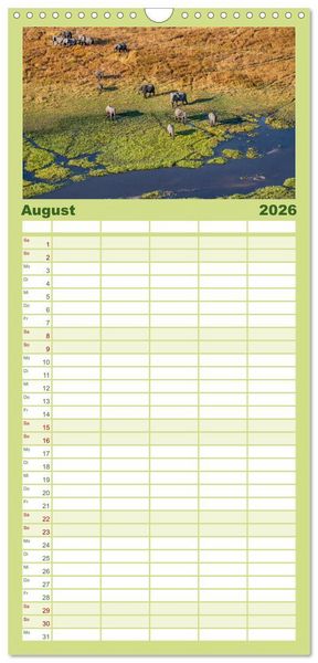 Produktbild: Familienplaner 2026 - Okavango! Atemberaubende Natursch&ouml;nheit im gr&ouml;&szlig;ten Binnendelta der Welt mit 5 Spalten (Wandkalender, 21 x 45 cm) CALVENDO