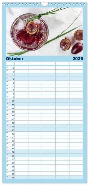 Produktbild: Familienplaner 2026 - Frisches Aromawasser mit 5 Spalten (Wandkalender, 21 x 45 cm) CALVENDO
