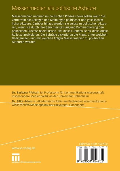 Produktbild: Massenmedien als politische Akteure