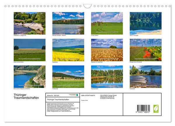 Produktbild: Th&uuml;ringer Traumlandschaften (Wandkalender 2026 DIN A3 quer), CALVENDO Monatskalender