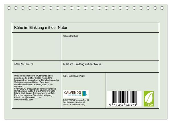 Produktbild: K&uuml;he im Einklang mit der Natur (Tischkalender 2026 DIN A5 quer), CALVENDO Monatskalender