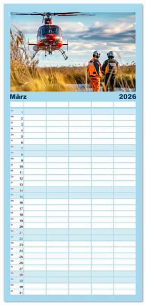 Produktbild: Familienplaner 2026 - Im Bann der Rettung - Rettungshubschrauber mit 5 Spalten (Wandkalender, 21 x 45 cm) CALVENDO