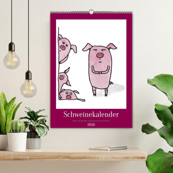 Produktbild: Schweinekalender - Alles was du &uuml;ber Schweine wissen wolltest! (Wandkalender 2026 DIN A2 hoch), CALVENDO Monatskalender