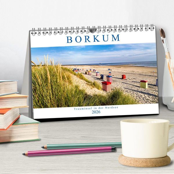 Produktbild: BORKUM Trauminsel in der Nordsee (Tischkalender 2026 DIN A5 quer), CALVENDO Monatskalender