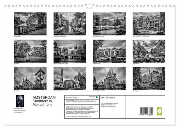 Produktbild: AMSTERDAM Stadtherz in Monochrom (Wandkalender 2026 DIN A3 quer), CALVENDO Monatskalender