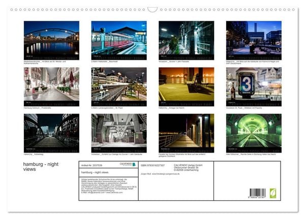 Produktbild: hamburg - night views (Wandkalender 2026 DIN A2 quer), CALVENDO Monatskalender