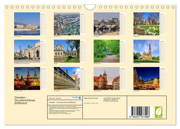 Produktbild: Dresden - Wundersch&ouml;nes Elbflorenz (Wandkalender 2026 DIN A4 quer), CALVENDO Monatskalender