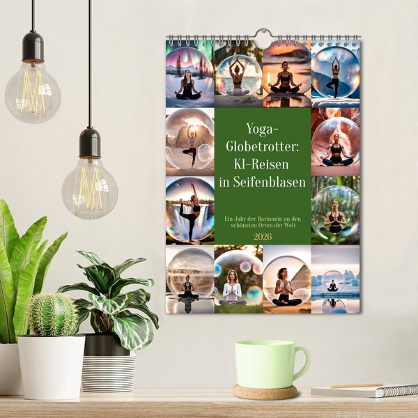 Produktbild: Yoga-Globetrotter: KI-Reisen in Seifenblasen. Ein Jahr der Harmonie an den sch&ouml;nsten Orten der Welt (Wandkalender 2026 DIN A4 hoch), CALVENDO Monatskalender
