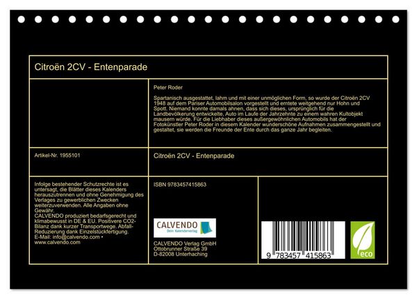 Produktbild: Citro&euml;n 2CV - Entenparade (Tischkalender 2026 DIN A5 quer), CALVENDO Monatskalender