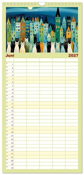 Produktbild: Familienplaner 2027 - Schnurrendes Katzenget&uuml;mmel mit 5 Spalten (Wandkalender, 21 x 45 cm) CALVENDO
