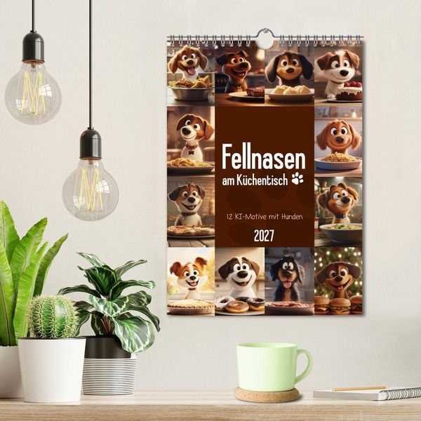 Produktbild: Fellnasen am K&uuml;chentisch - 12 KI-Motive mit Hunden (Wandkalender 2027 DIN A4 hoch), CALVENDO Monatskalender