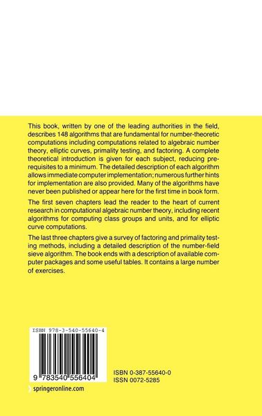 Produktbild: A Course in Computational Algebraic Number Theory