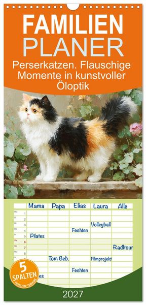 Produktbild: Familienplaner 2027 - Perserkatzen. Flauschige Momente in kunstvoller &Ouml;loptik mit 5 Spalten (Wandkalender, 21 x 45 cm) CALVENDO