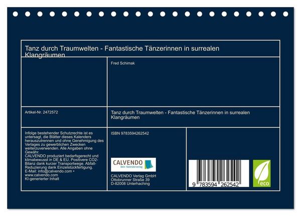Produktbild: Tanz durch Traumwelten - Fantastische T&auml;nzerinnen in surrealen Klangr&auml;umen (Tischkalender 2027 DIN A5 quer), CALVENDO Monatskalender