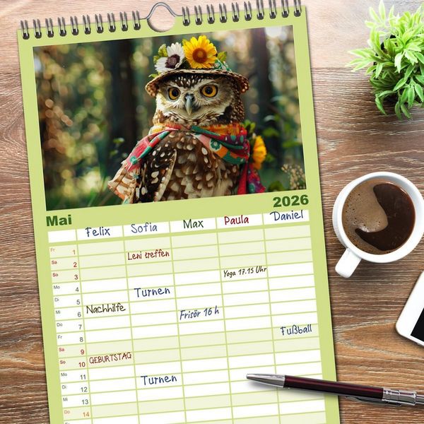Produktbild: Familienplaner 2026 - Waldtiere mit Stil. Tierische Trendsetter in der Natur mit 5 Spalten (Wandkalender, 21 x 45 cm) CALVENDO
