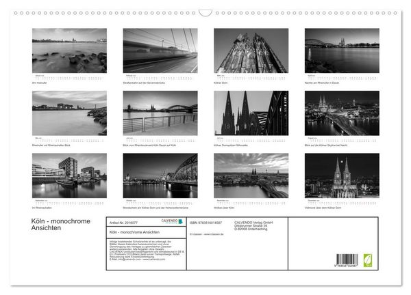 Produktbild: K&ouml;ln - monochrome Ansichten (Wandkalender 2026 DIN A2 quer), CALVENDO Monatskalender