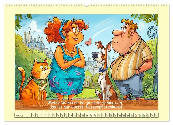 Produktbild: Katzen und Frauen. Lustige Cartoons vom t&auml;glichen Chaos (hochwertiger Premium Wandkalender 2026 DIN A2 quer), Kunstdruck in Hochglanz