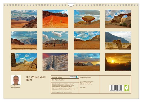 Produktbild: Die W&uuml;ste Wadi Rum (Wandkalender 2026 DIN A3 quer), CALVENDO Monatskalender