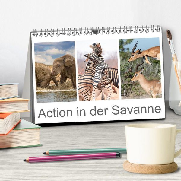 Produktbild: Action in der Savanne (Tischkalender 2026 DIN A5 quer), CALVENDO Monatskalender