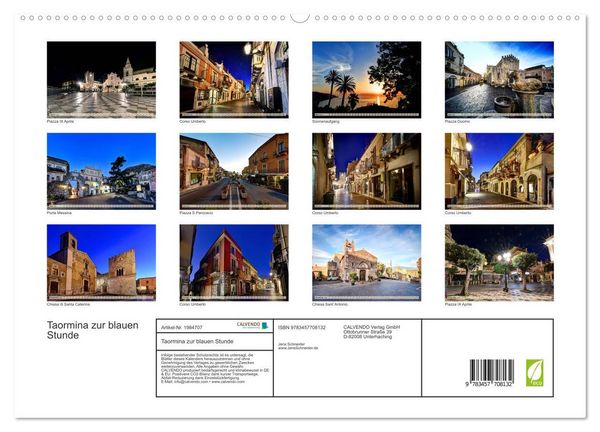 Produktbild: Taormina zur blauen Stunde (hochwertiger Premium Wandkalender 2026 DIN A2 quer), Kunstdruck in Hochglanz