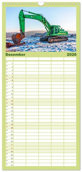 Produktbild: Familienplaner 2026 - Bagger - kraftvolle Arbeitsmaschinen mit 5 Spalten (Wandkalender, 21 x 45 cm) CALVENDO