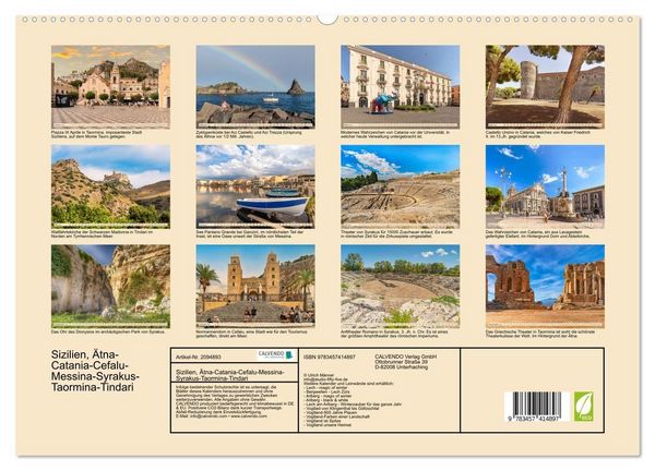 Produktbild: Sizilien, &Auml;tna-Catania-Cefalu-Messina-Syrakus-Taormina-Tindari (hochwertiger Premium Wandkalender 2026 DIN A2 quer), Kunstdruck in Hochglanz