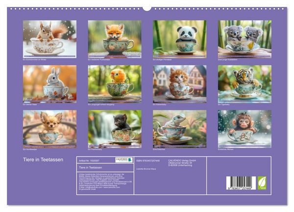 Produktbild: Tiere in Teetassen (hochwertiger Premium Wandkalender 2026 DIN A2 quer), Kunstdruck in Hochglanz