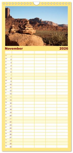 Produktbild: Familienplaner 2026 - Monument Valley mit 5 Spalten (Wandkalender, 21 x 45 cm) CALVENDO