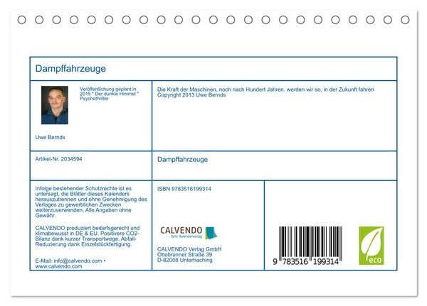Produktbild: Dampffahrzeuge (Tischkalender 2026 DIN A5 quer), CALVENDO Monatskalender