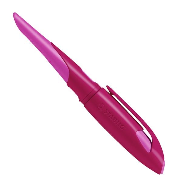 Ergonomischer Schulfüller für Linkshänder mit Standard-Feder M - STABILO EASYbirdy in beere/pink - Einzelstift - inklusi