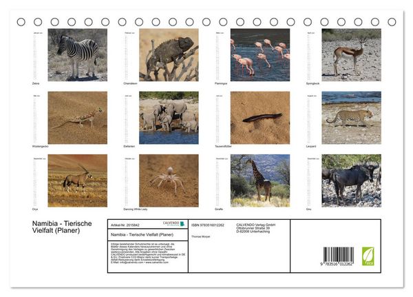 Produktbild: Namibia - Tierische Vielfalt (Planer) (Tischkalender 2026 DIN A5 quer), CALVENDO Monatskalender