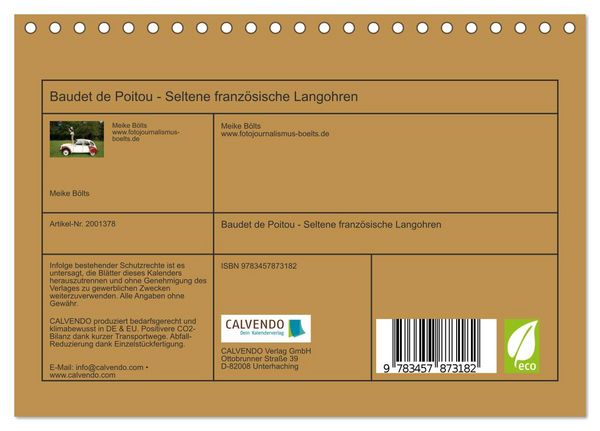 Produktbild: Baudet de Poitou - Seltene franz&ouml;sische Langohren (Tischkalender 2026 DIN A5 quer), CALVENDO Monatskalender