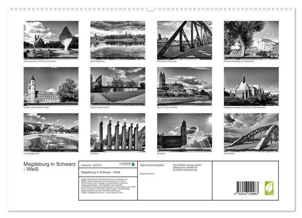 Produktbild: Magdeburg in Schwarz - Wei&szlig; (hochwertiger Premium Wandkalender 2026 DIN A2 quer), Kunstdruck in Hochglanz
