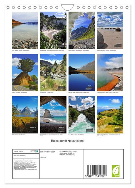 Produktbild: Reise durch Neuseeland (Wandkalender 2026 DIN A4 hoch), CALVENDO Monatskalender