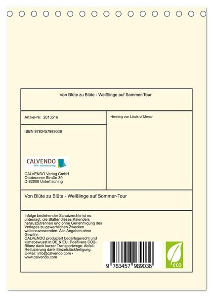 Produktbild: Von Bl&uuml;te zu Bl&uuml;te - Wei&szlig;linge auf Sommer-Tour (Tischkalender 2026 DIN A5 hoch), CALVENDO Monatskalender