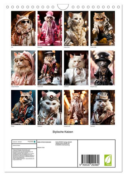 Produktbild: Stylische Katzen (Wandkalender 2026 DIN A4 hoch), CALVENDO Monatskalender