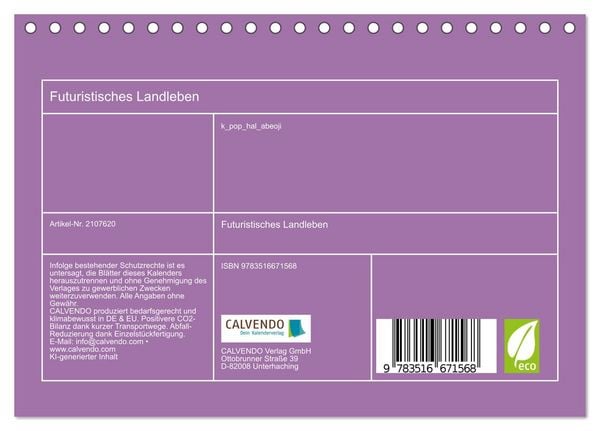 Produktbild: Futuristisches Landleben (Tischkalender 2026 DIN A5 quer), CALVENDO Monatskalender