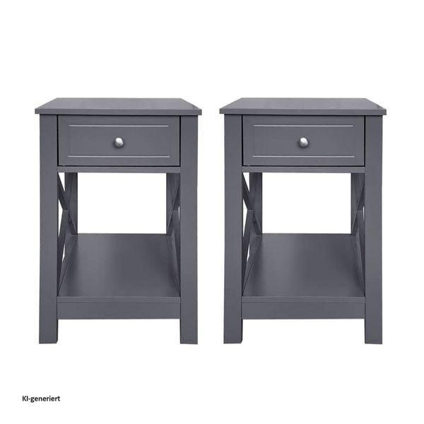 Produktbild: HTI-Living HTI-Living Nachttisch Hayet Grau 2er-Set HTI-Living Nachttisch Hayet Grau 2er-Set