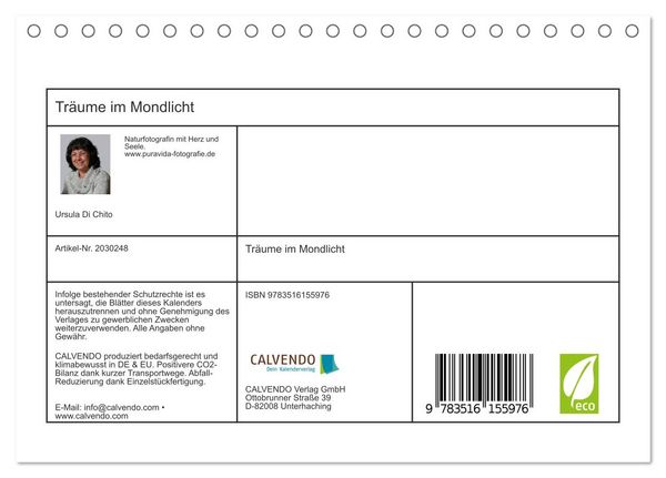 Produktbild: Tr&auml;ume im Mondlicht (Tischkalender 2026 DIN A5 quer), CALVENDO Monatskalender