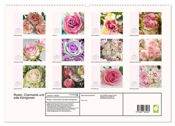 Produktbild: Rosen. Charmante und edle K&ouml;niginnen (hochwertiger Premium Wandkalender 2026 DIN A2 quer), Kunstdruck in Hochglanz
